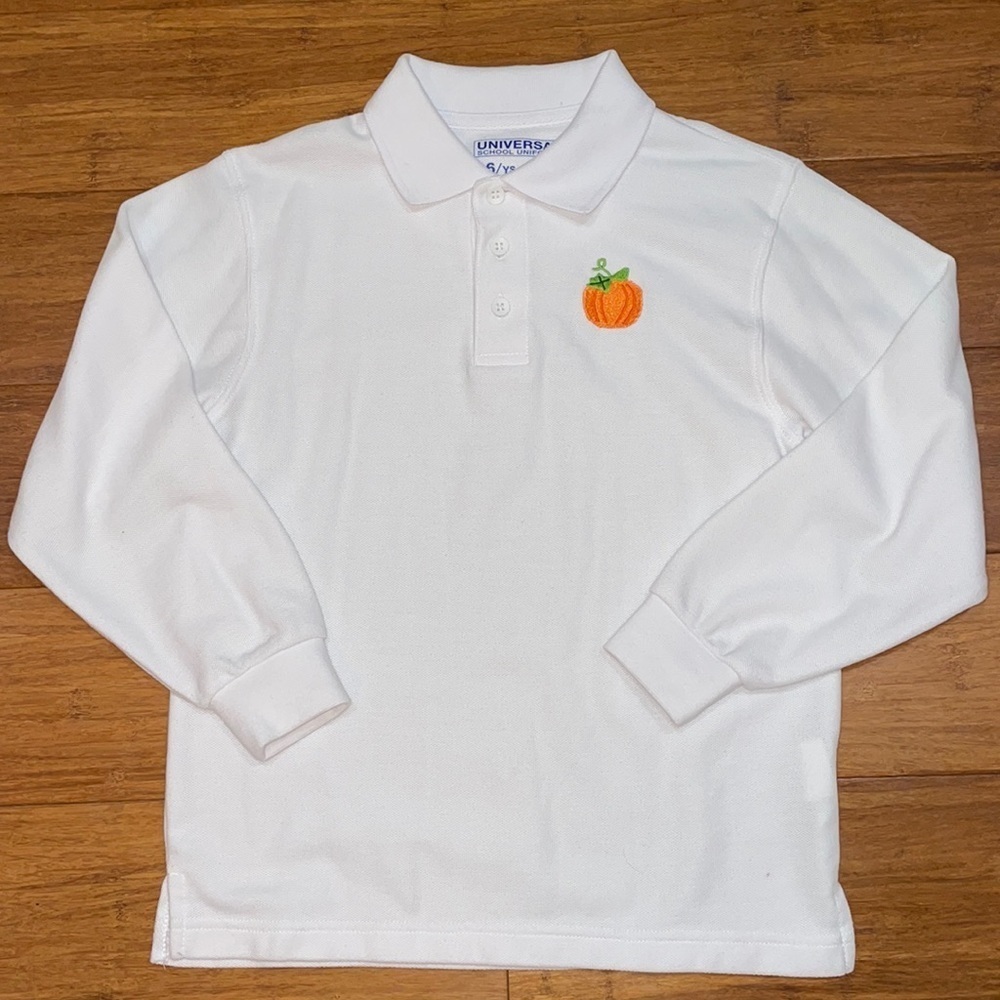 White long sleeved pumpkin polo shirt size 10 NWOT